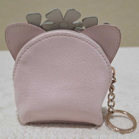 Lauren Conrad Kitty Cat Flower Floral Pink Coin Pouch Purse Rose Gold Keychain - Picture 3 of 10